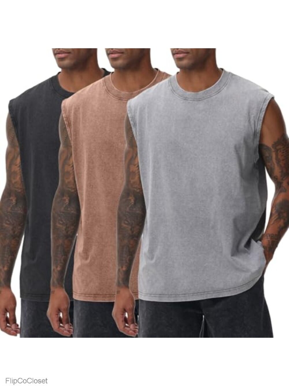 Men's 100% Cotton Sleeveless Tank Tops Muscle Shirt Acid Wash Gym Workout Beach